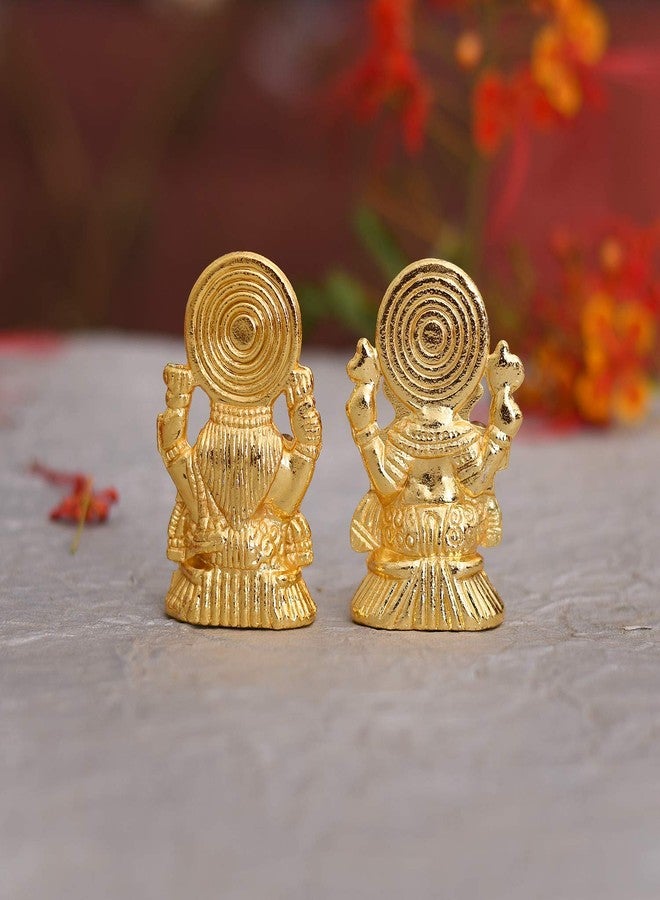 Collectible India Metal Laxmi Ganesh Idol Set - Gold Plated Lakshmi Ganesha Idols Statue for Diwali Decoration Home Office Car Dashboard Decor Pujan Puja. - Image 4